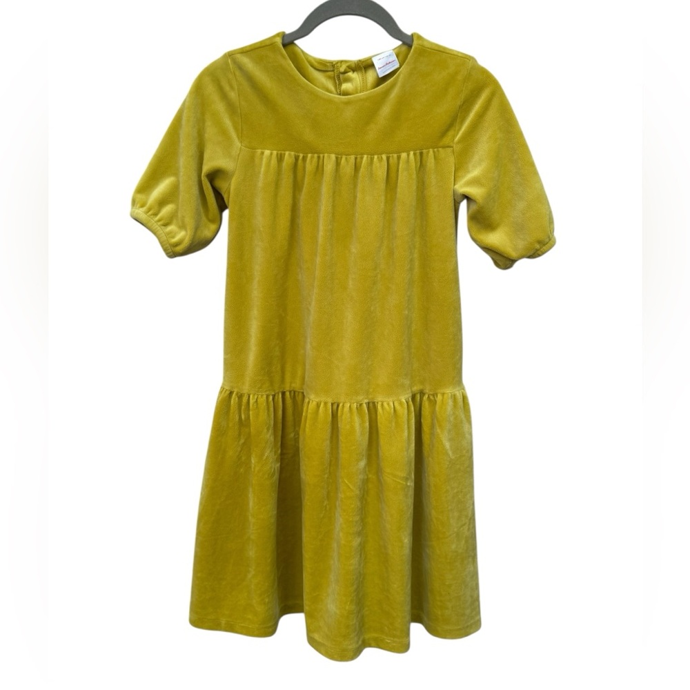 Hanna Andersson Lime Green Tiered Puff Sleeve Velvet Dress Size 10 - Picture 3 of 7